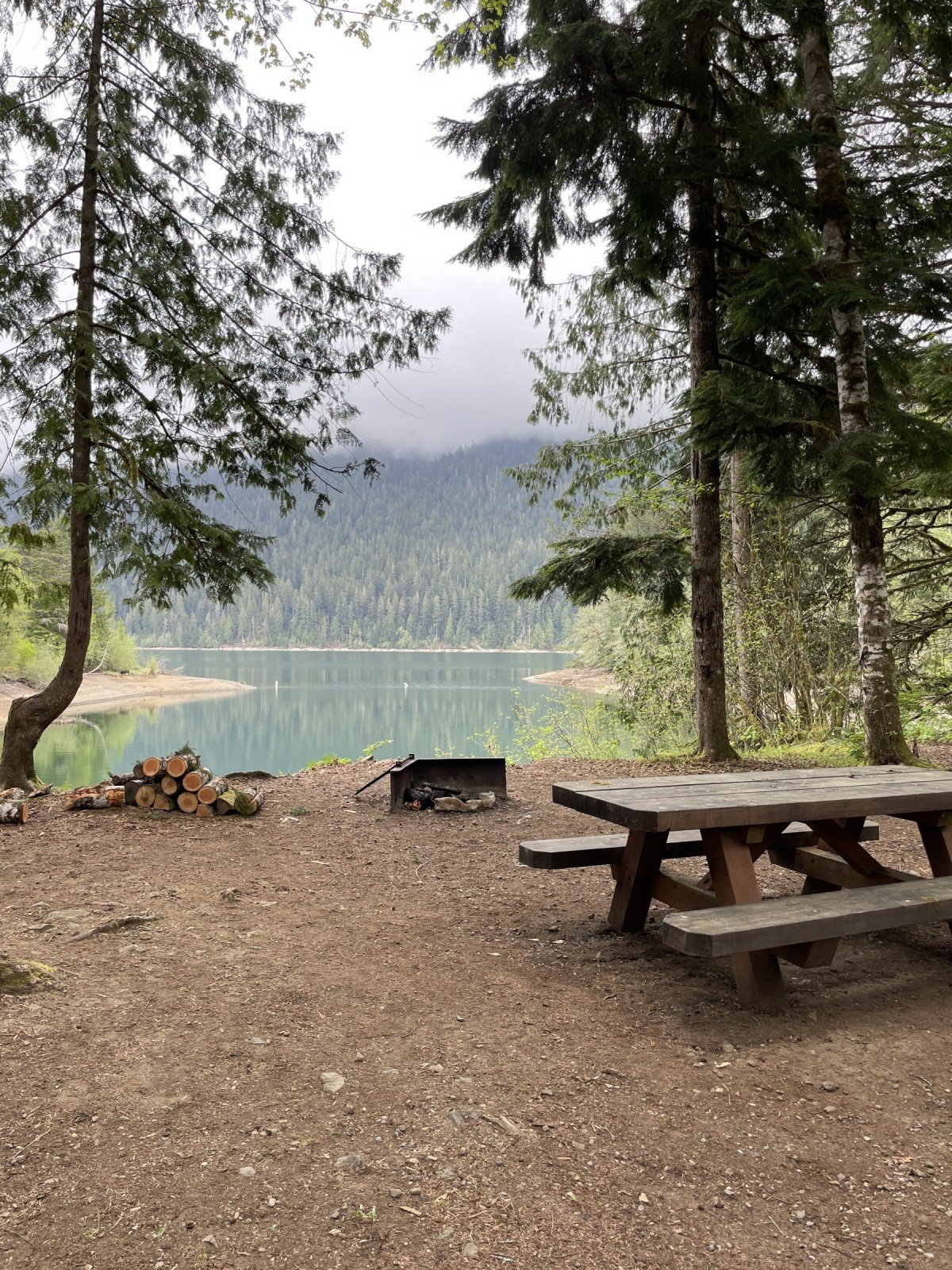 campsite next to lake